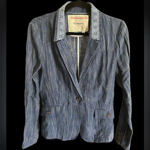 Anthropologie Cartonnier Winona Blue Cotton Linen Embroidered Blazer Jacket